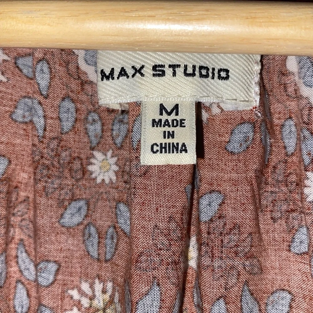 MAX STUDIO 100% Rayon Rust Floral Long Sleeved Tiered Dress Size M